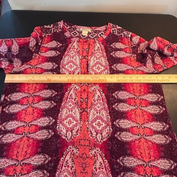 Lucky Brand Womens Pink Paisley Long Sleeve Boho Peasant Button Detail Top sz XL - Picture 6 of 8